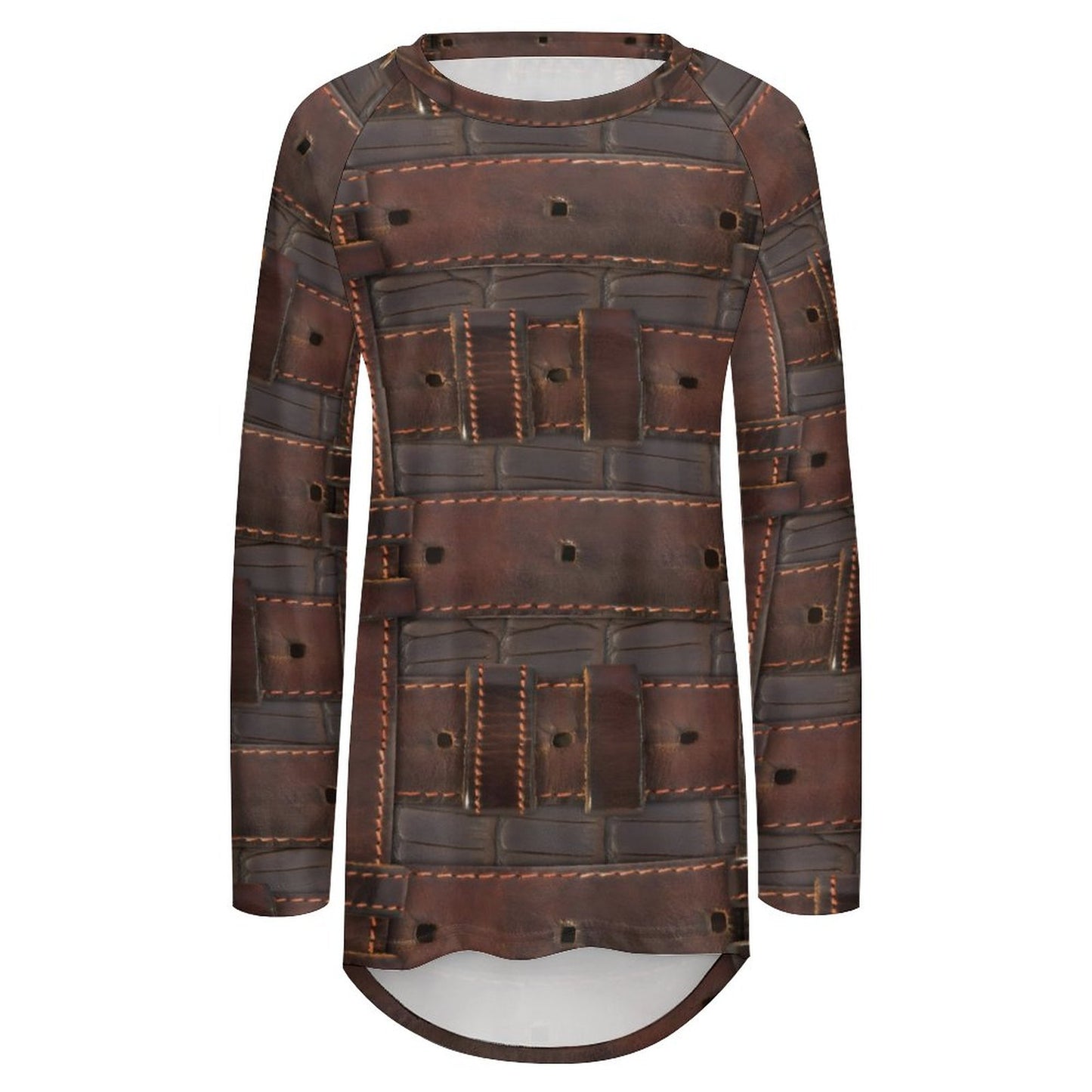 RUGGED LEATHER BUCKLE Print Women's Long Sleeve U-Neck T-Shirt-SMALL-5XL