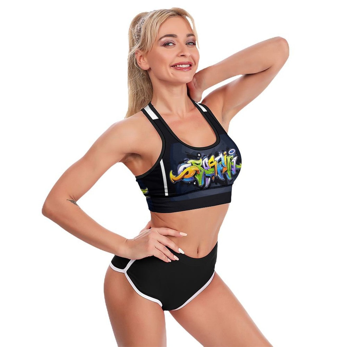 COLORFUL GRAFFITI PADDED b/w Yoga Sports Bra (detachable pads)
