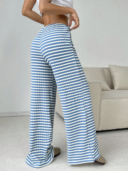 Tied Striped Wide Leg Pants (pink/grey/black/blue/taupe)-SMALL-2XL