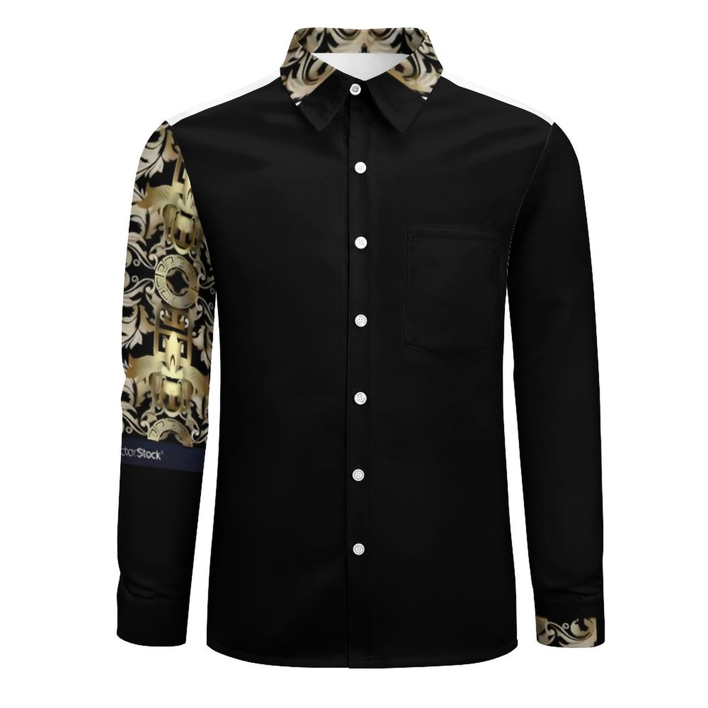 Faux Linen Men Long Sleeve Shirt with Pocket(All-Over Printing)
