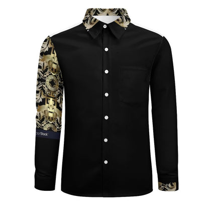 Faux Linen Men Long Sleeve Shirt with Pocket(All-Over Printing)