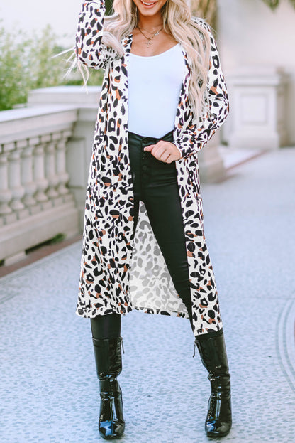 Leopard Open Front Long Sleeve Cover Up-SMALL-XL