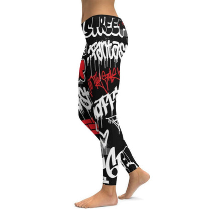 B/R/W GRAFFITI Hot Yoga Pants for Women