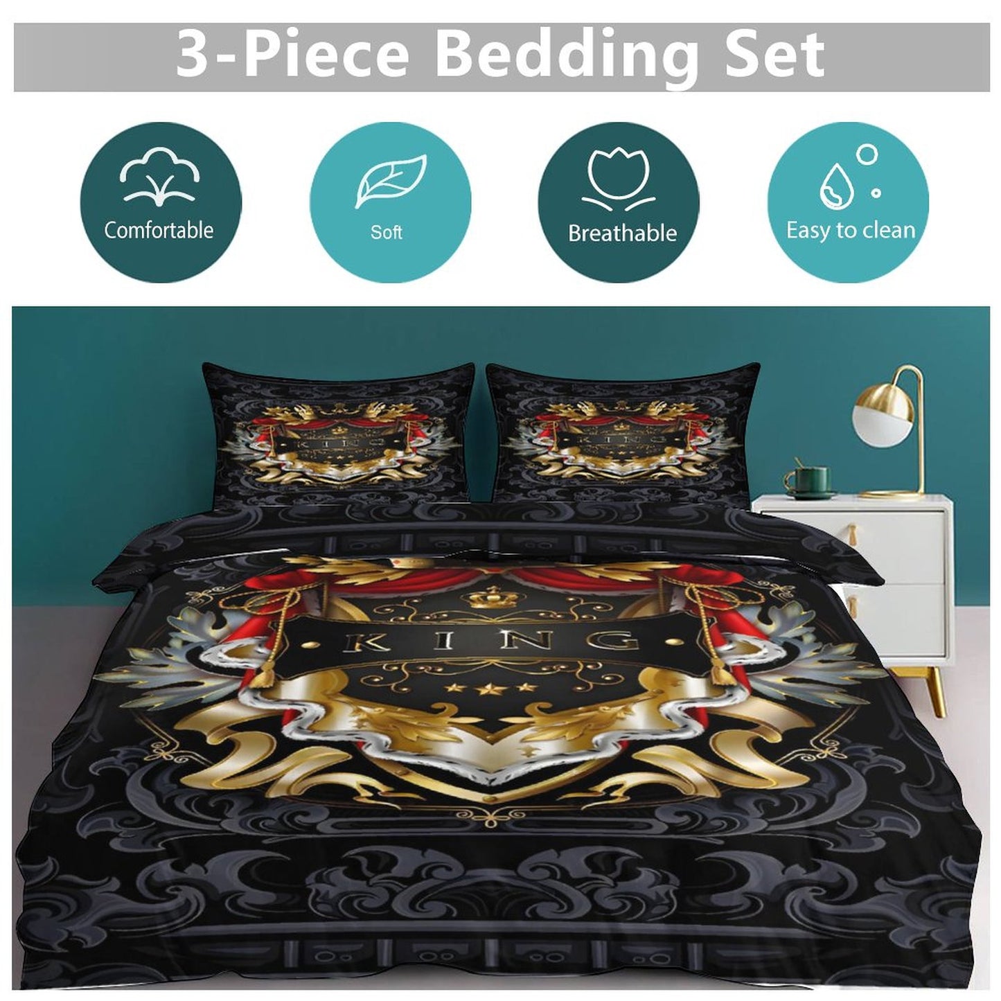 3-Piece Bedding Set-90"x90"/ 229x229cm (Dual-sided Printing)