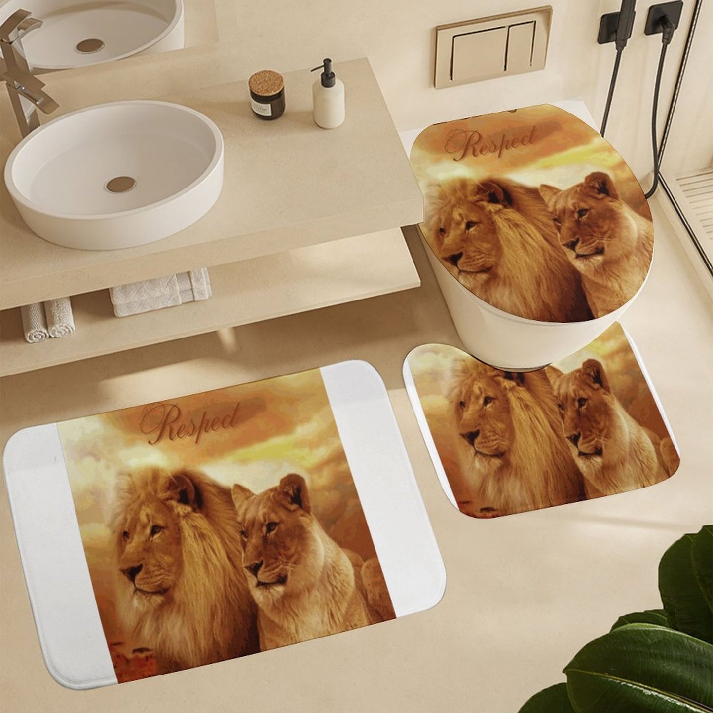 Coral Velvet Restroom Rug Set of 3-15.7"x23.6"/ 40x60cm
