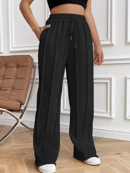 Drawstring Elastic Waist Pants with Pockets (white/black/grey/brown/dusty pink)-XS-2XL