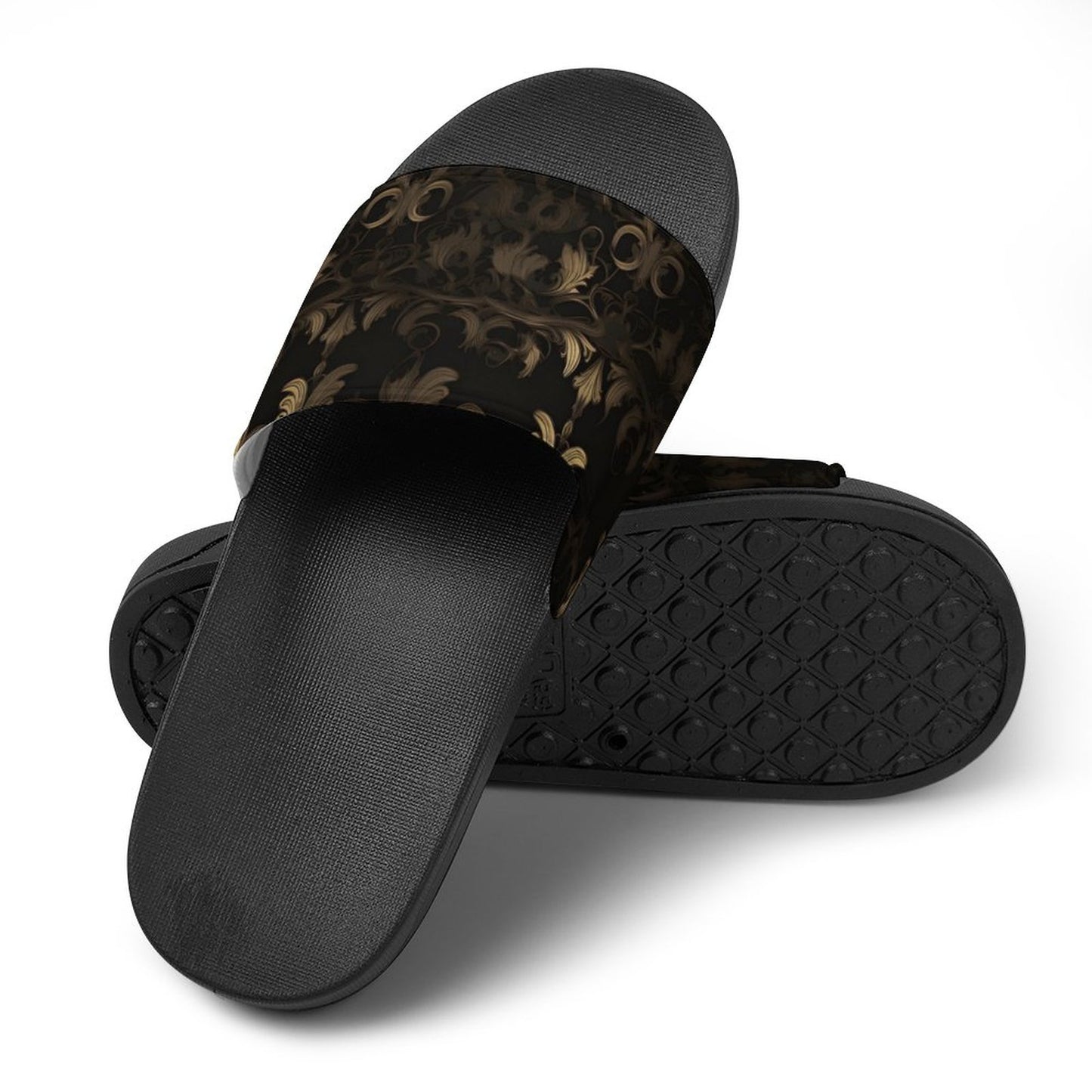 BLACK & GOLD ACCENT Unisex PVC Slippers or Slides