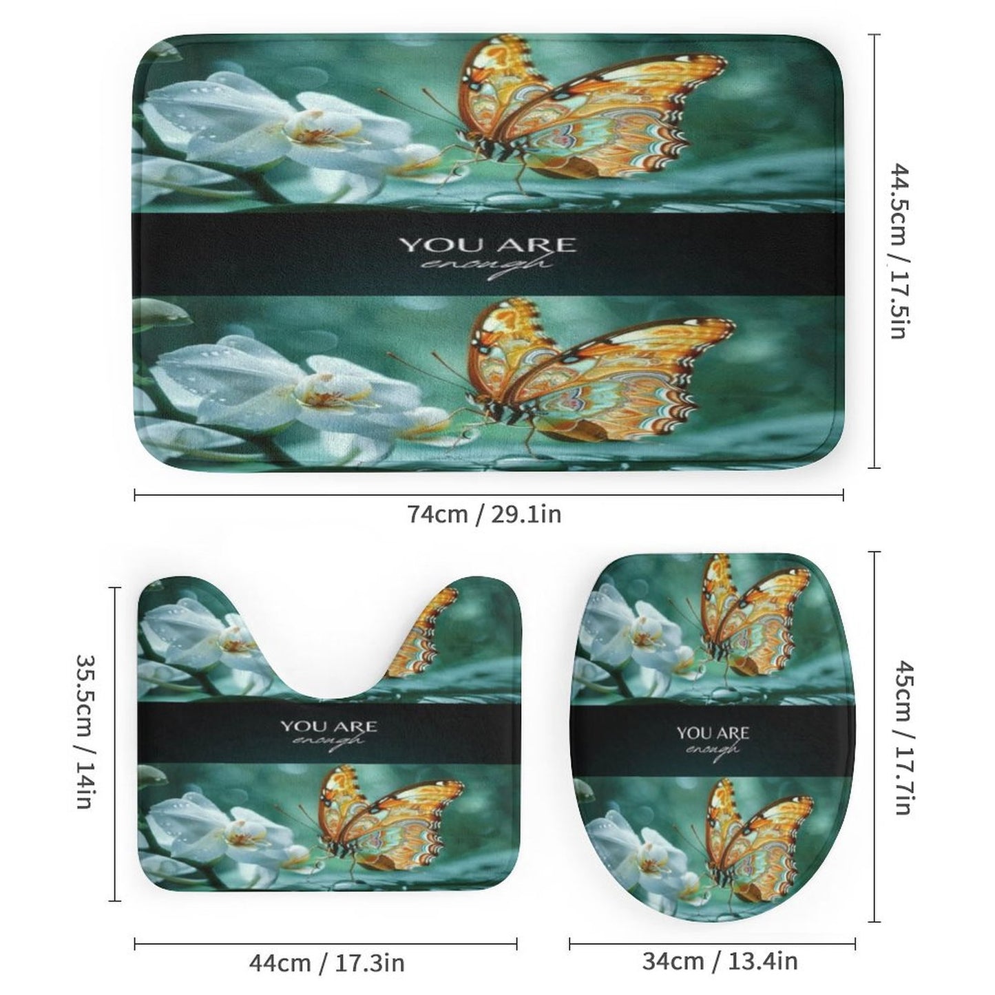 Shower Curtain Set with 3 Rugs-YOU ARE ENOUGH