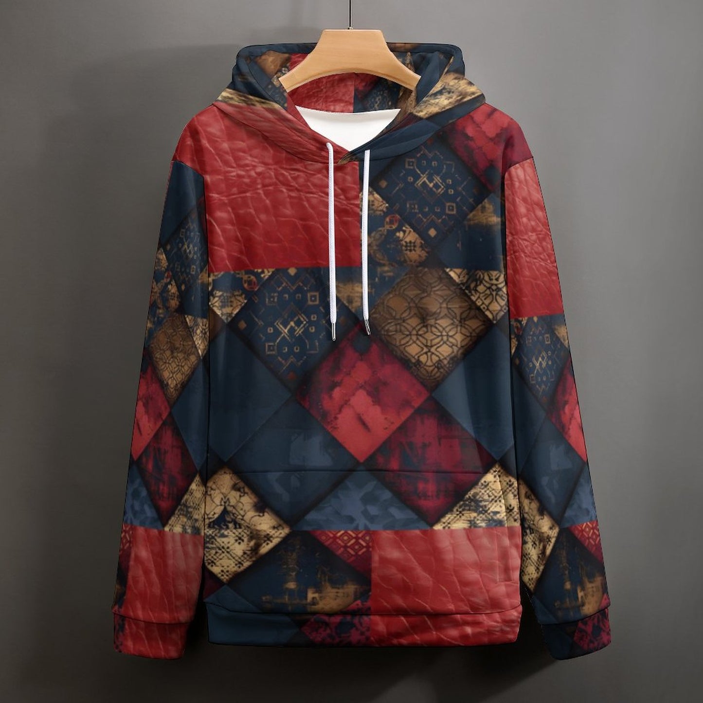 TRIANGLES & LEATHER Men's Hoodie with Double-layer Cap-SMALL-6XL