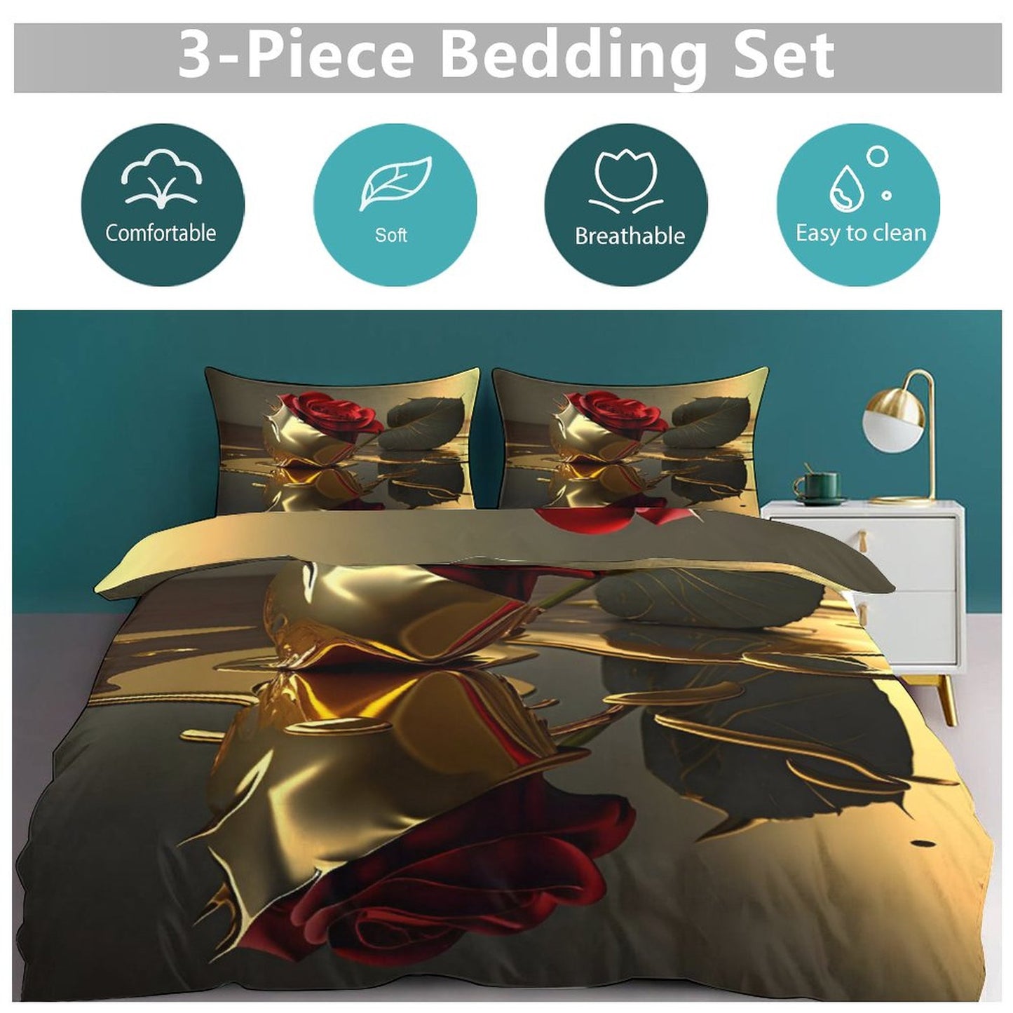 3-Piece Bedding Set-86"×70"/ 218×177cm (Dual-sideded Printing)