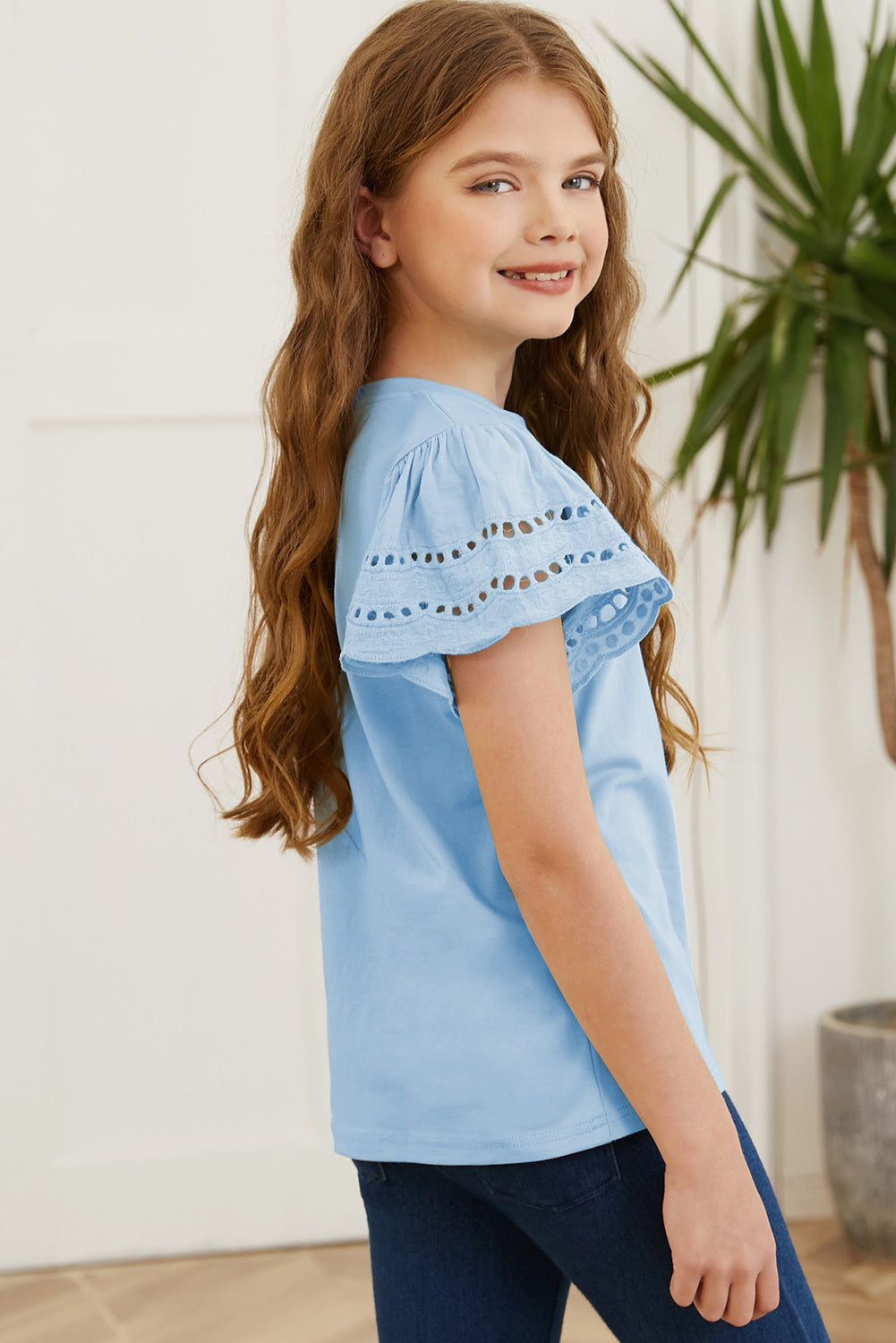 Round Neck Flutter Sleeve T-Shirt (white/black/blue/lt. green)-SMALL-3XL