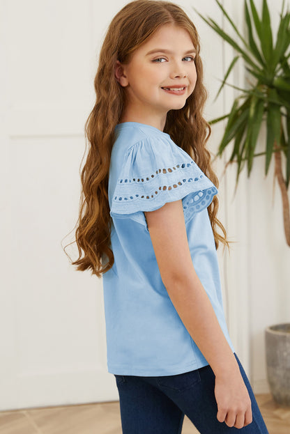 Round Neck Flutter Sleeve T-Shirt (white/black/blue/lt. green)-SMALL-3XL