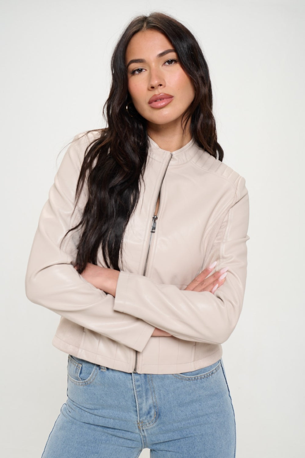 Coalition LA Zip Up Moto Vegan Leather Jacket-SMALL-XL