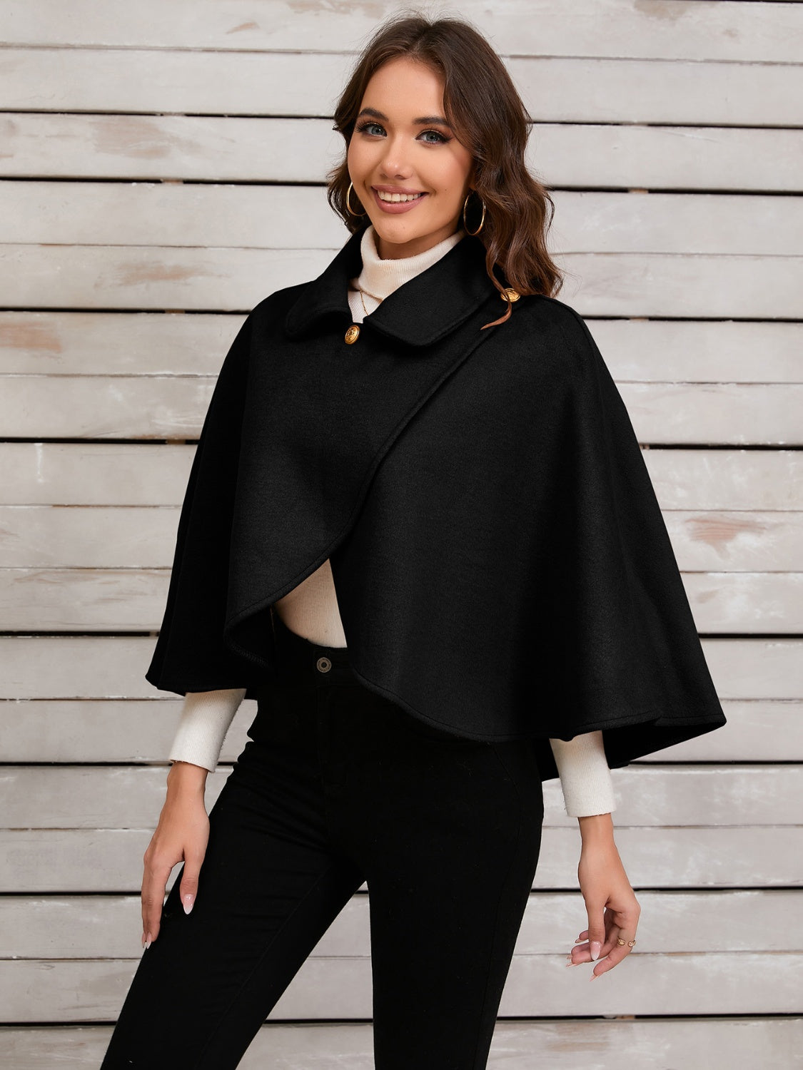 Collared Neck Cropped Cape (deep red/black/camel)-ONE SIZE