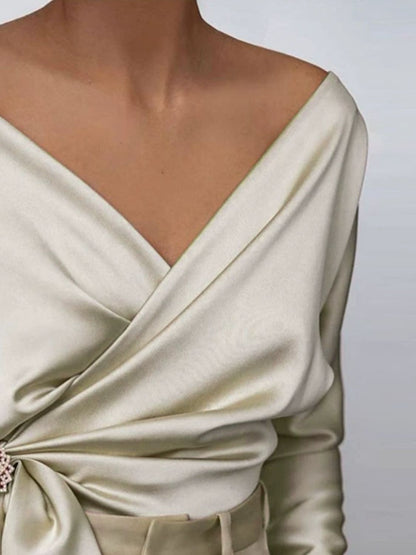 Satin Long Sleeve Blouse (blush pink/light blue/cream)-SMALL-XL