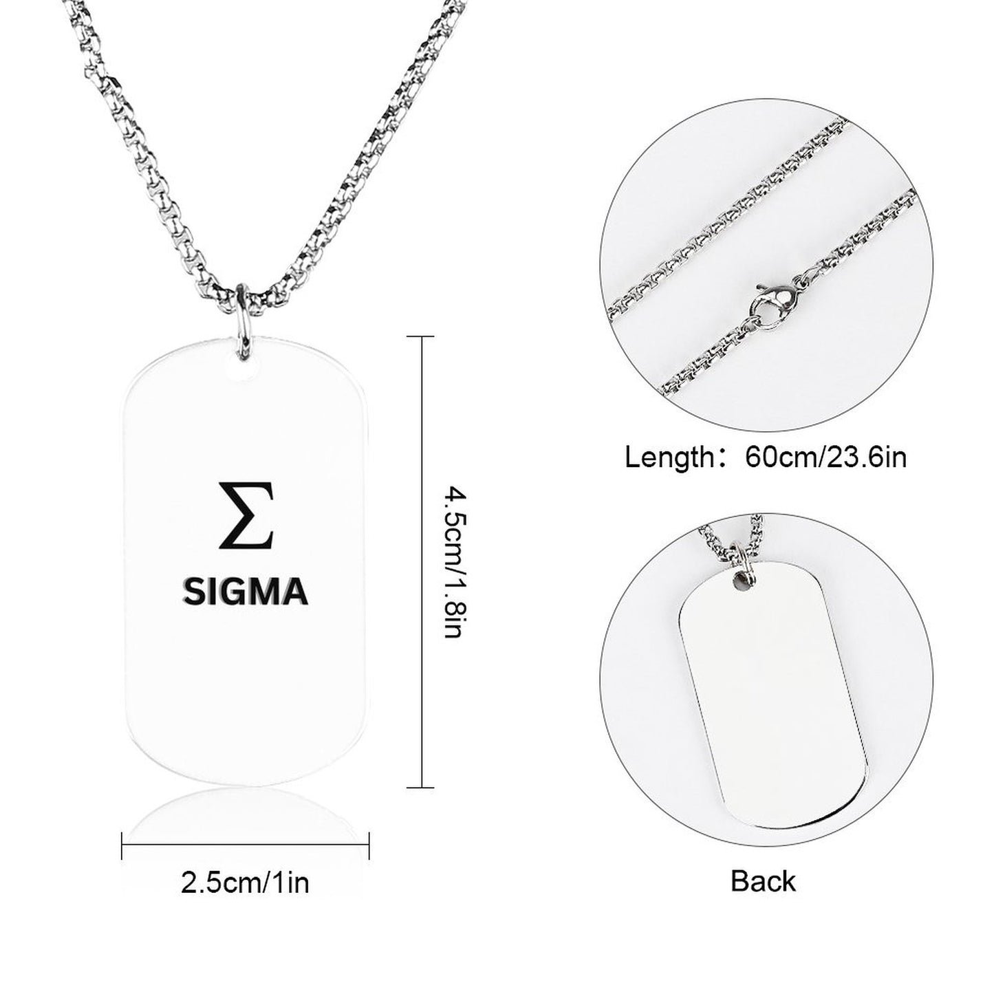 Memorial Necklace with Titanium Steel Square Pendant