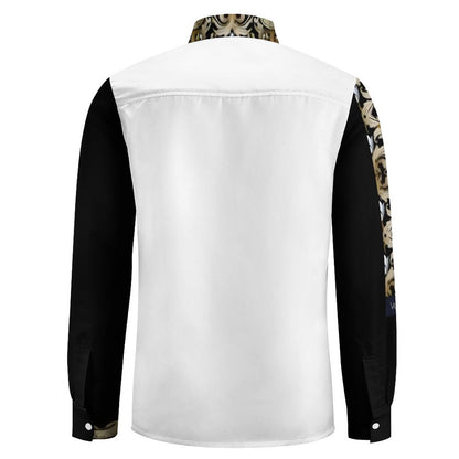 Faux Linen Men Long Sleeve Shirt with Pocket(All-Over Printing)
