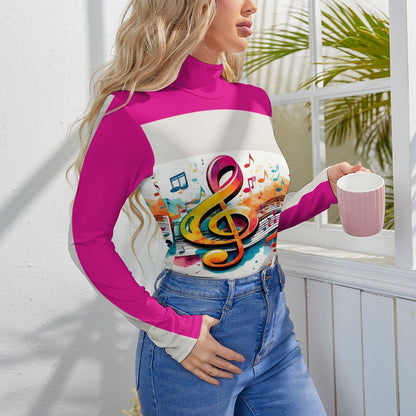 MUSIC GRAFFITI High-collar Long-sleeve Bodysuit (white/hot pink)