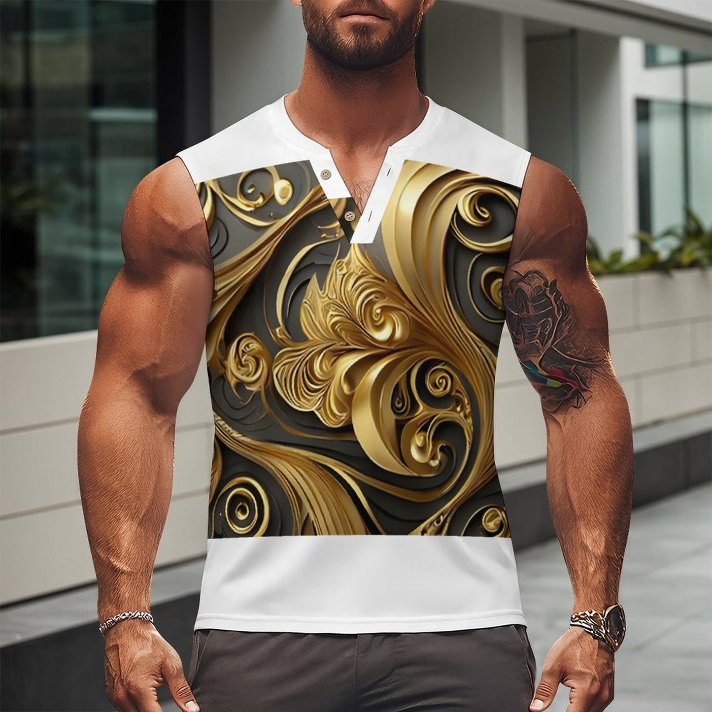 200gsm Henley Neck Vest(All-Over Printing)