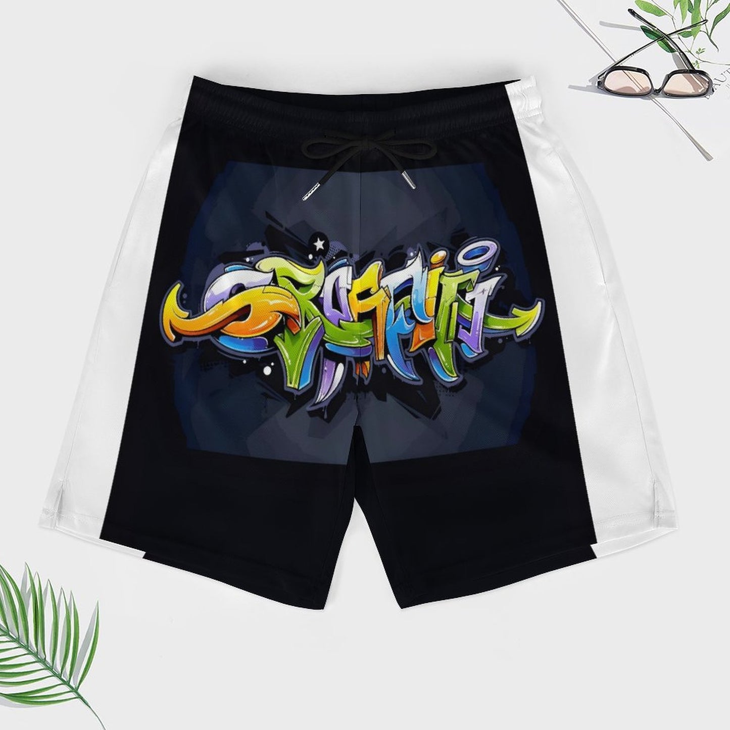COLORFUL GRAFFITI Men's Beach/GYM Shorts with 4 Pockets-SMALL-3XL