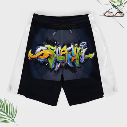 COLORFUL GRAFFITI Men's Beach/GYM Shorts with 4 Pockets-SMALL-3XL