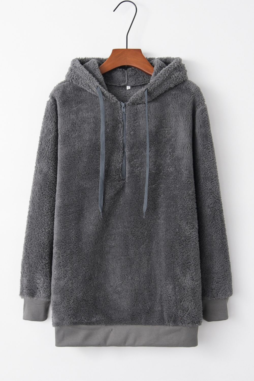 Full Size Quarter-Zip Drawstring Teddy Hoodie (many colors)-SMALL-3XL