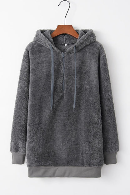 Full Size Quarter-Zip Drawstring Teddy Hoodie (many colors)-SMALL-3XL