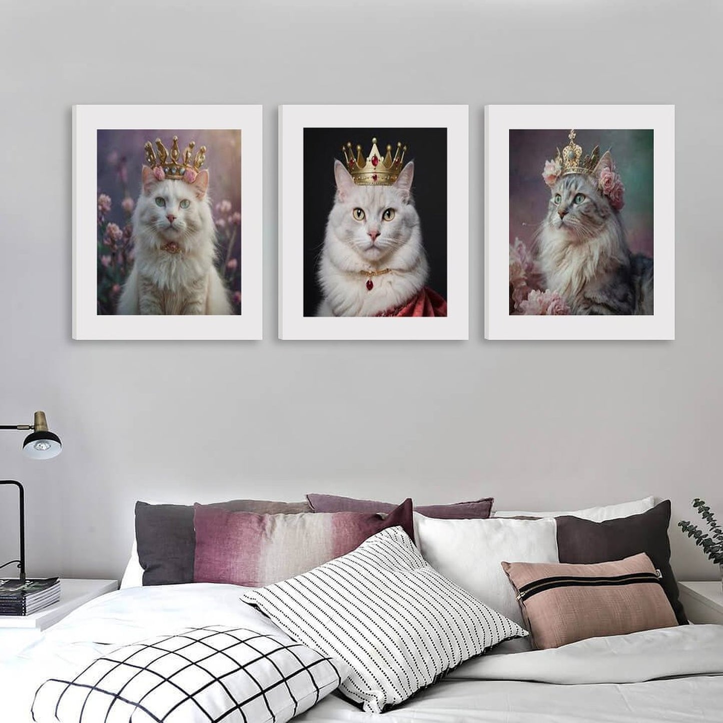 Vertical Multicolor Framed Wall Art-4:5 Aspect Ratio-QUEEN WHITE CATS