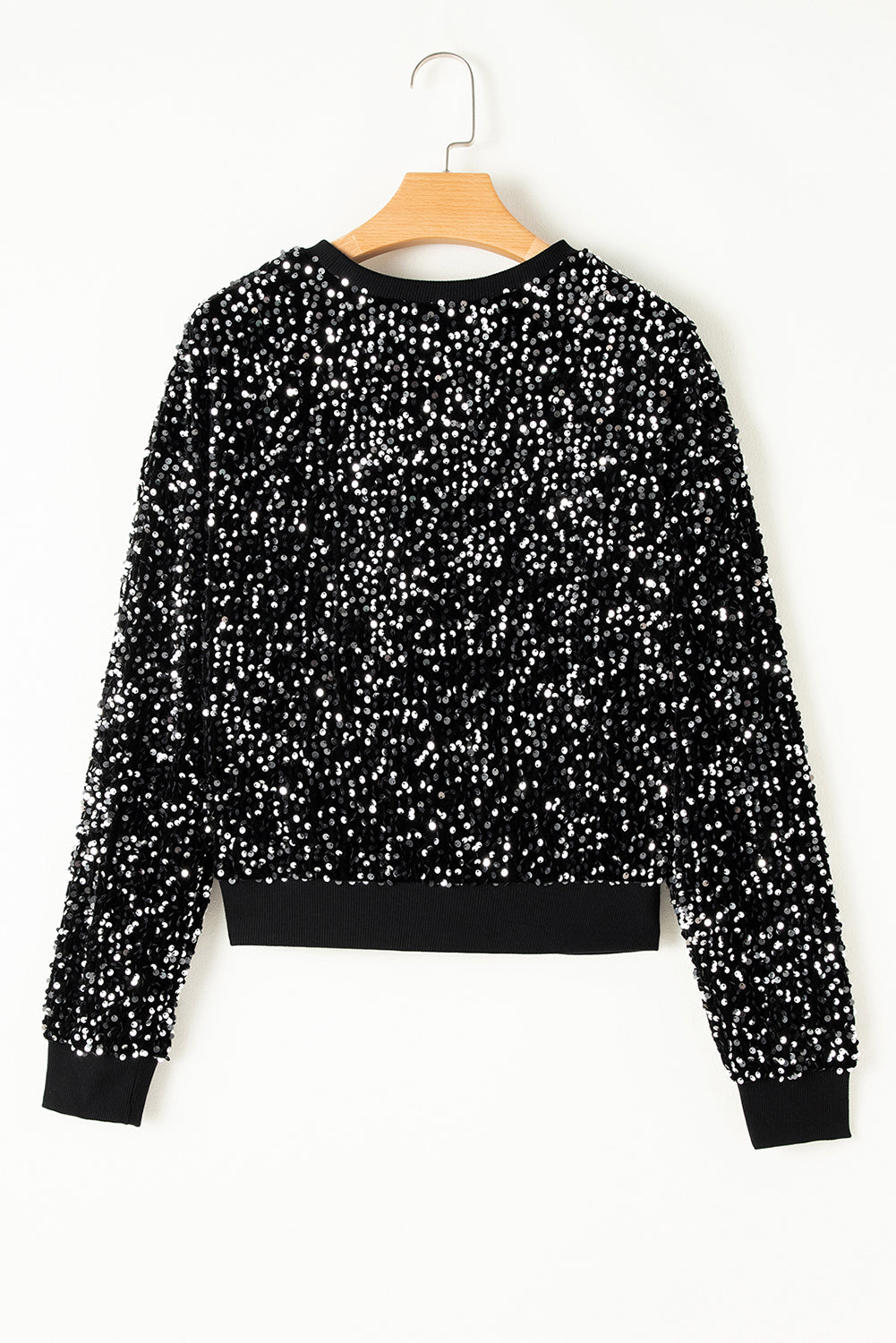 Sequin Round Neck Long Sleeve Blouse-SMALL-XL