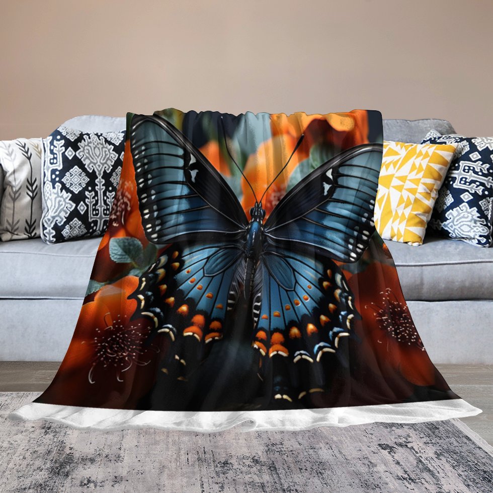 280gsm Flannel Blanket-60"x80" (Dual-sided Printing)-BLUE BUTTERFLY