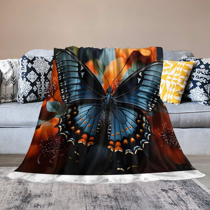 280gsm Flannel Blanket-60"x80" (Dual-sided Printing)-BLUE BUTTERFLY