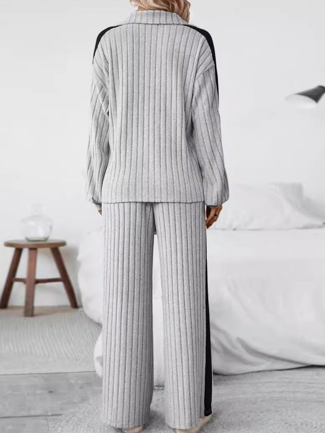 Plus Size Half Zip Long Sleeve Top and Pants Set-XL-5XL