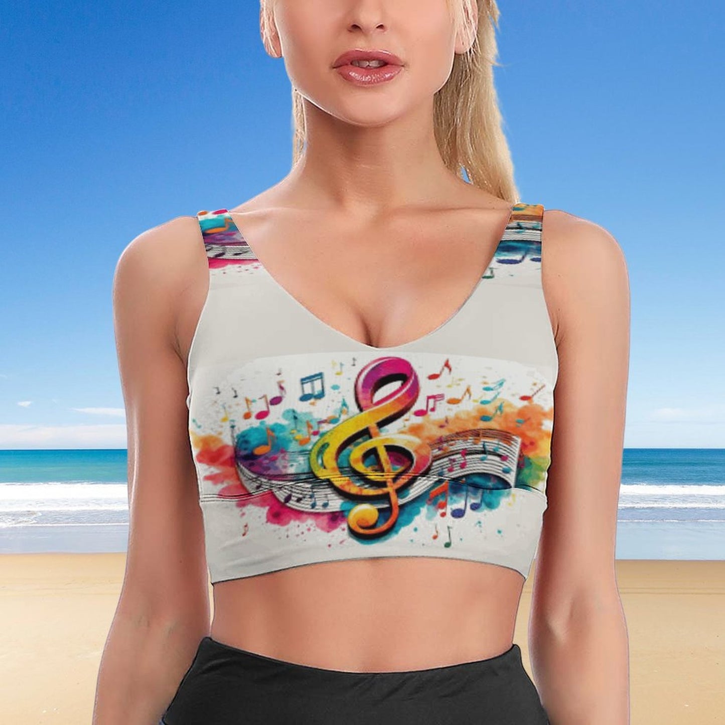MUSIC GRAFFITI Sports Yoga Bra-removable inner pads-SMALL-2XL
