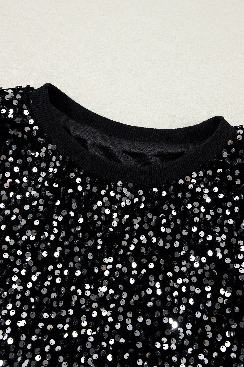 Sequin Round Neck Long Sleeve Blouse-SMALL-XL