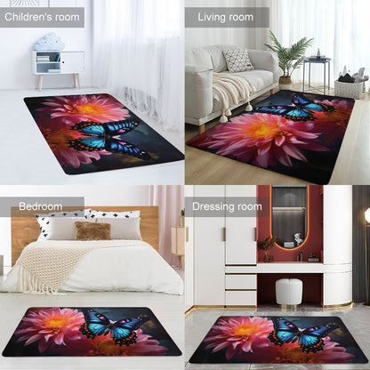BLUE BUTTERFLY Coral Velvet Floor LARGE Mat for Home-60"x40"