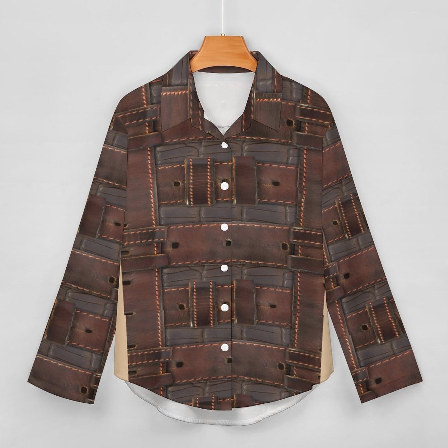 RUGGED LEATHER BUCKLE Print Women's Irregular Hem Shirt-*SMALL-8XL