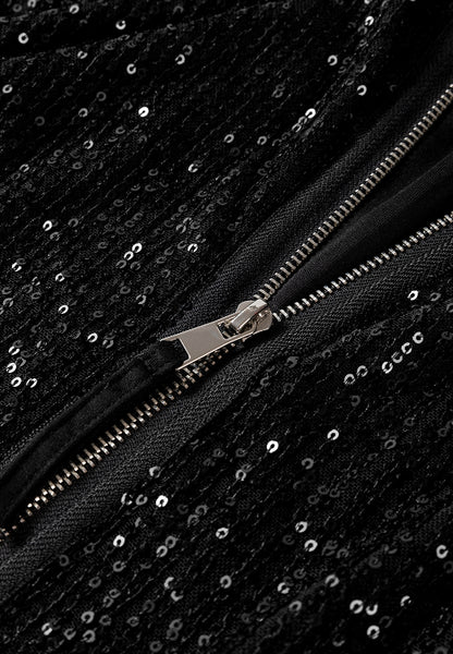 Sequin Zip Up Long Sleeve Jacket (black/cream)-SMALL-XL