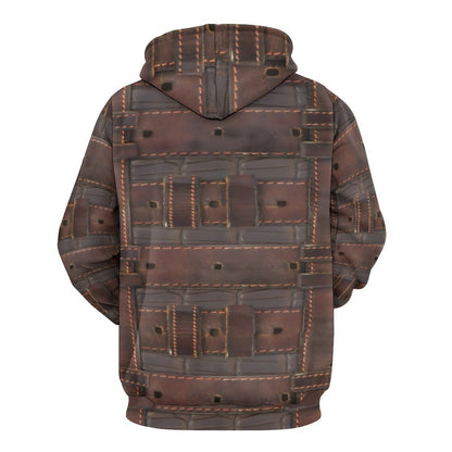 RUGGED LEATHER BUCKLE Print Men's Hoodie with Double-layer Cap-SMALL-6XL