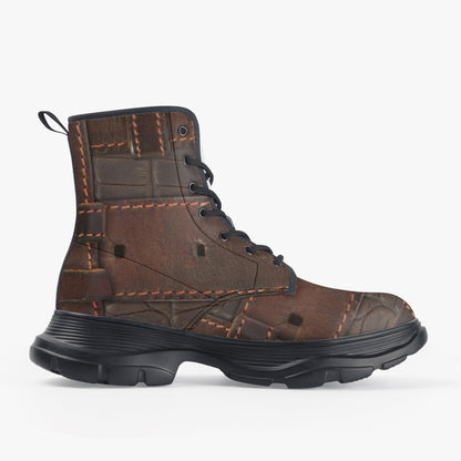 RUGGED LEATHER BUCKLE Print ON Chunky Leather Boots