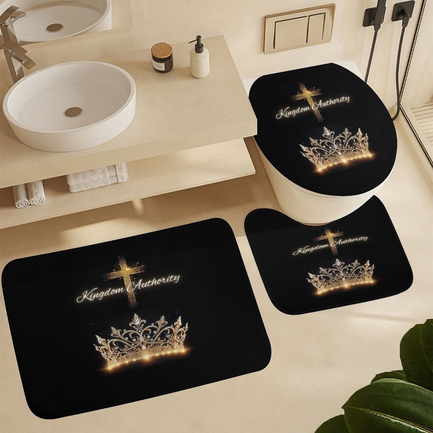 Shower Curtain Set with 3 Rugs
