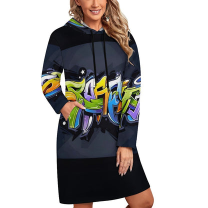 COLORFUL GRAFFITI Long Sleeve Hoodie Dress-SMALL-5XL
