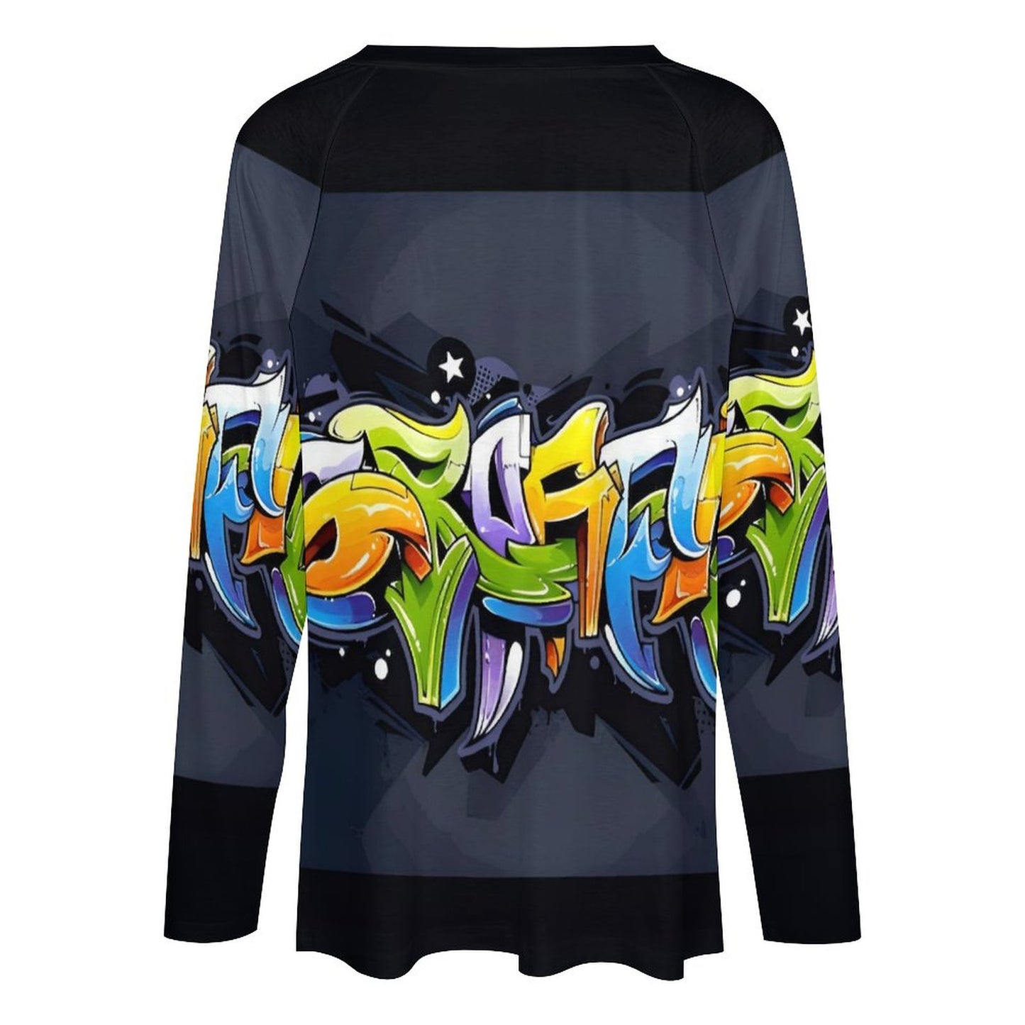 COLORFUL GRAFFITI V-neck Loose Long Sleeve T-shirt-SMALL-5XL
