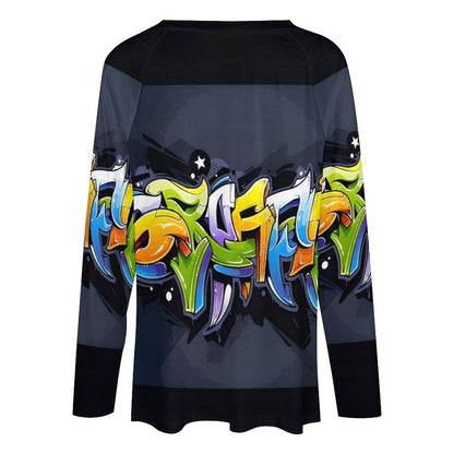 COLORFUL GRAFFITI V-neck Loose Long Sleeve T-shirt-SMALL-5XL