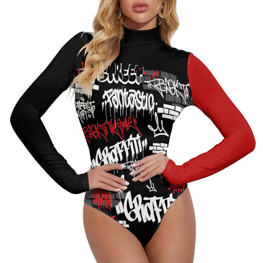 B/R/W GRAFFITI High-collar Long-sleeve Bodysuit