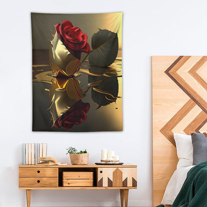 ROSE IN GOLD Wall Art with Vertical Tapestry