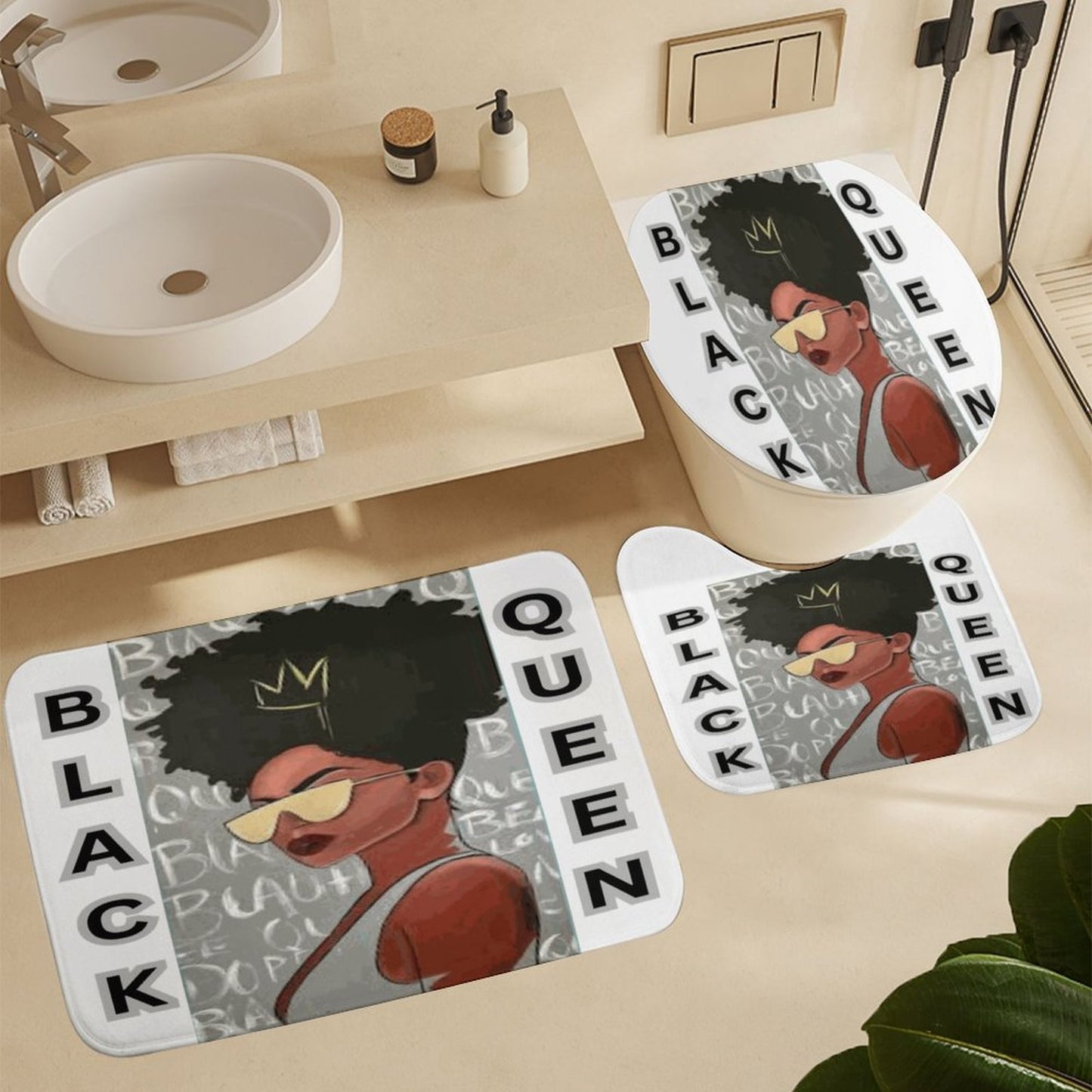 Shower Curtain Set with 3 Rugs