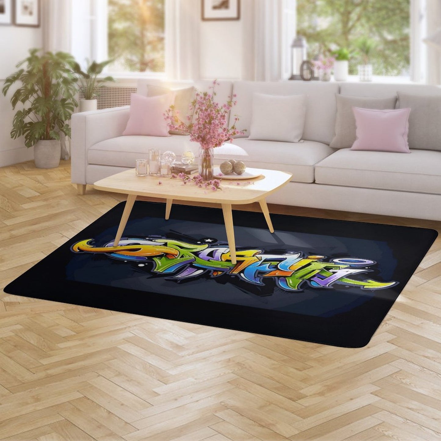 COLORFUL GRAFFITI Coral Velvet LARGE Floor Mat for Home (LR/BR)-60"x40" (anti-skid)