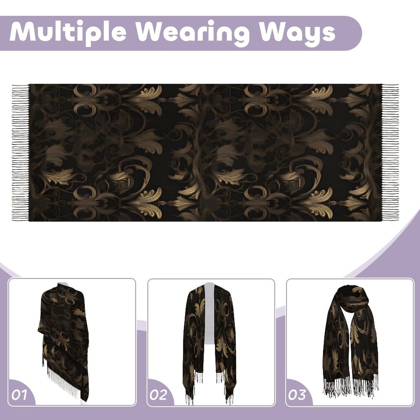 BLACK & GOLD ACCENT Cashmere-like Tassel Scarf