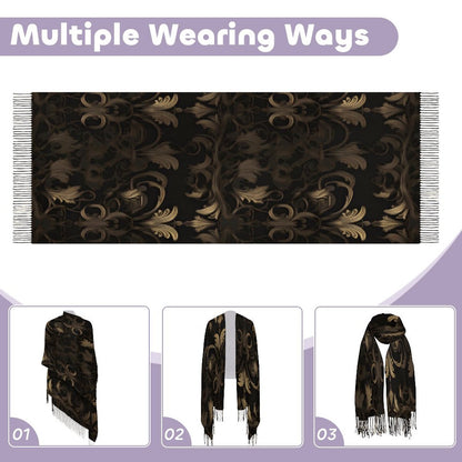 BLACK & GOLD ACCENT Cashmere-like Tassel Scarf