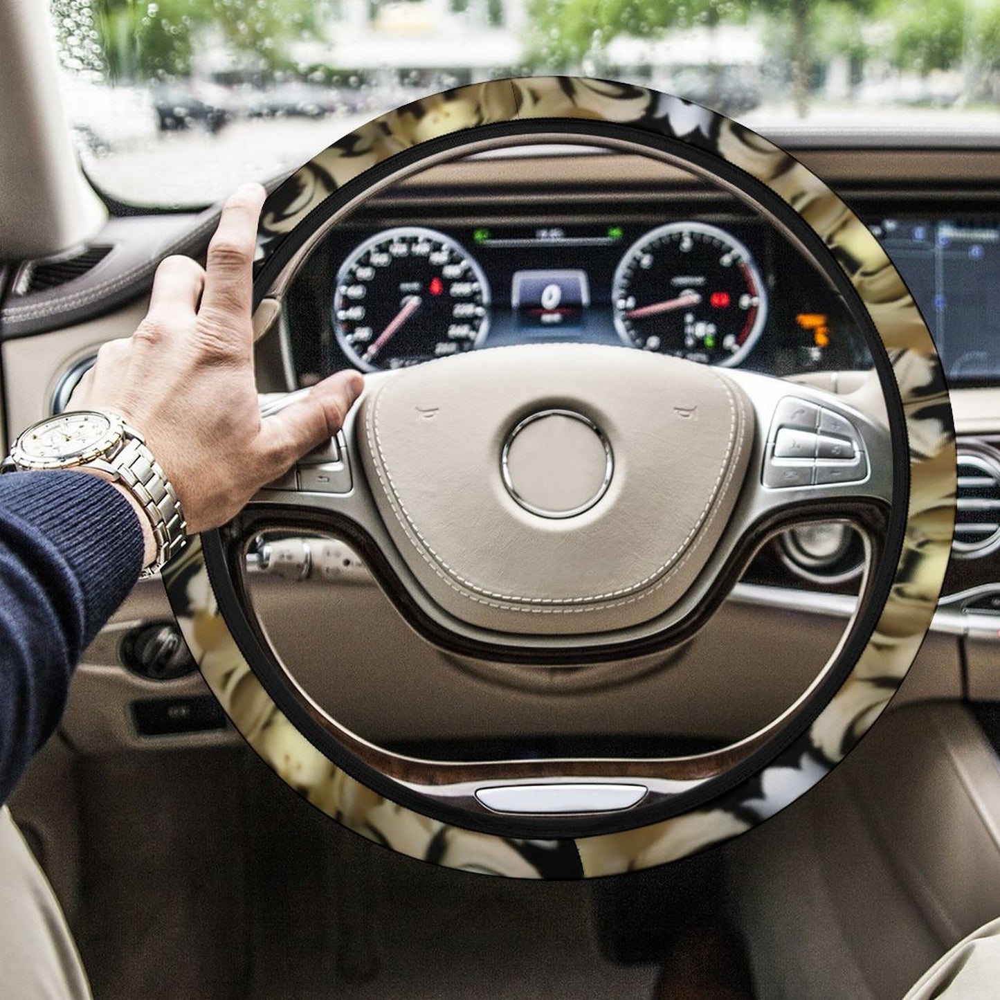 Car Steering Wheel Cover-black & gold